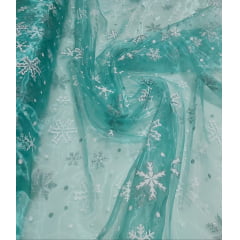 Organza Verde Água Frozen com Glitter - Comprimento 0,70 cm x Largura 1,50 m 