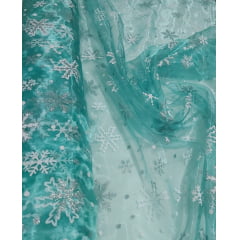 Organza Verde Água Frozen com Glitter - Comprimento 0,70 cm x Largura 1,50 m 
