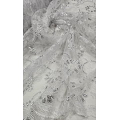 Tule Bordado Europa Luna Prata - Comprimento 1,50 m x Largura 1,30 m 