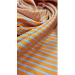 Tricoline Camisaria Listrado Acetinado Laranja com Azul Serenity - Comprimento 1 m x Largura 1,40 m 