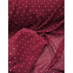 Mousseline Toque de Seda Com Strass Marsala - Comprimento 5 m x Largura 1,50 m  