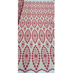 Linho Misto Bordado Imperiale Étnico Vermelho - Comprimento 3 m x Largura 1,30 m 