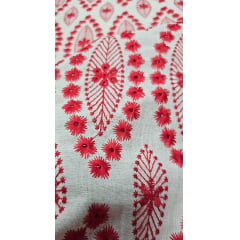 Linho Misto Bordado Imperiale Étnico Vermelho - Comprimento 3 m x Largura 1,30 m 