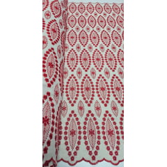 Linho Misto Bordado Imperiale Étnico Vermelho - Comprimento 3 m x Largura 1,30 m 