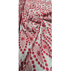 Linho Misto Bordado Imperiale Étnico Vermelho - Comprimento 3 m x Largura 1,30 m 