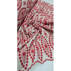 Linho Misto Bordado Imperiale Étnico Vermelho - Comprimento 3 m x Largura 1,30 m 