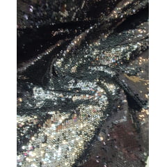 Paetê Bordado Reversível Preto com Prata - Comprimento 1 m x Largura 1,35 m 