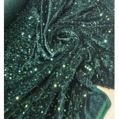 Veludo Cristal Bordado Verde Floresta - Comprimento 1 m x Largura 1,50 m 