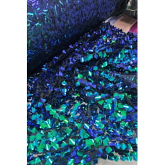 Paetê Bordado Metalic Verde e Azul - Comprimento 2 m x Largura 1,40 m 