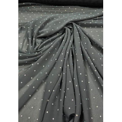 Mousseline Toque de Seda Com Strass Cinza Chumbo - Comprimento 3,45 m x Largura 1,50 m 