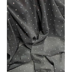Mousseline Toque de Seda Com Strass Cinza Chumbo - Comprimento 3,45 m x Largura 1,50 m 