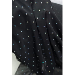 Mousseline Toque de Seda Com Strass Preto - Comprimento 2,60 m x Largura 1,50 m