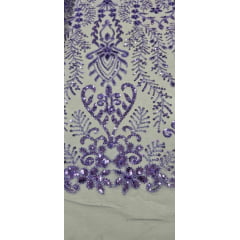 Tule Bordado com Pedrarias Lilás 4079  - Comprimento 0,80 cm x Largura 1,30 m 