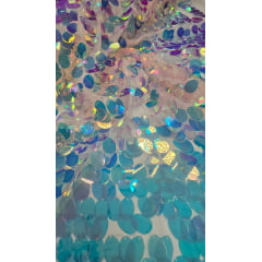 Tule Bordado com Paetê Holográfico Wings Rosa - Comprimento 0,75 cm x Largura 1,47 m 