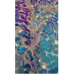 Tule Bordado com Paetê Holográfico Wings Rosa - Comprimento 0,75 cm x Largura 1,47 m 