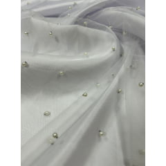 Tule Iluzione com Pérolas Off White - Comprimento 0,90 cm x Largura 1,60 m