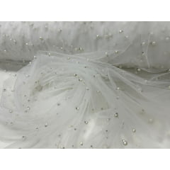 Tule Iluzione com Pérolas Off White - Comprimento 0,90 cm x Largura 1,60 m