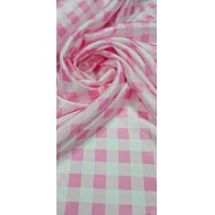 Cetim Estampado Digital Xadrez Rosa - Comprimento 0,90 cm x Largura 1,47 m 