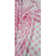 Cetim Estampado Digital Xadrez Rosa - Comprimento 0,90 cm x Largura 1,47 m 