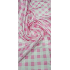 Cetim Estampado Digital Xadrez Rosa - Comprimento 0,90 cm x Largura 1,47 m 