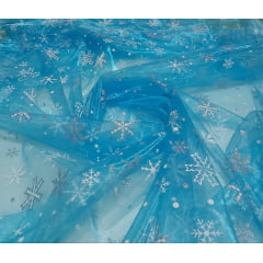 Organza Azul Turquesa Frozen com Glitter - Comprimento 0,70 cm x Largura 1,50 m 