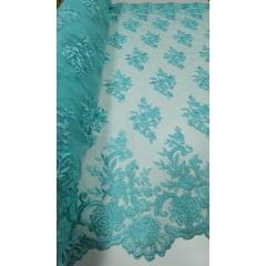 Tule Bordado com Bico Verde Tiffany 13 - Comprimento 4,30 m x Largura 1,30 m 