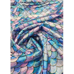 Cetim Estampado Digital Sereia COM DEFEITO - Comprimento 0,65 cm x Largura 1,47 m 
