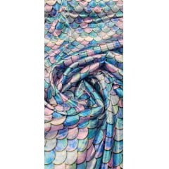 Cetim Estampado Digital Sereia COM DEFEITO - Comprimento 0,65 cm x Largura 1,47 m 