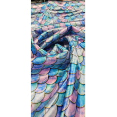 Cetim Estampado Digital Sereia COM DEFEITO - Comprimento 0,65 cm x Largura 1,47 m 