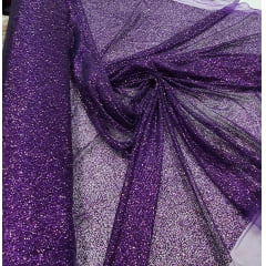 Tule com Glitter Roxo Pesado - Comprimento 1,20 m x Largura 1,40 m 