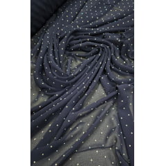 Mousseline Toque de Seda Com Strass Azul Marinho - Comprimento 2 m x Largura 1,50 m 