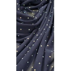 Mousseline Toque de Seda Com Strass Azul Marinho - Comprimento 2 m x Largura 1,50 m 