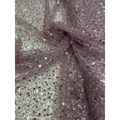 Tule Bordado com Paetês e Pedrarias Rosê - Comprimento 0,85 cm x Largura 1,30 m 
