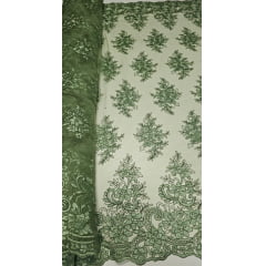 Tule Bordado Europa com Soutache Verde Malva Milão - Comprimento 1 m x Largura 1,35 m