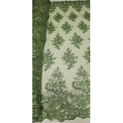 Tule Bordado Europa com Soutache Verde Malva Milão - Comprimento 1 m x Largura 1,35 m