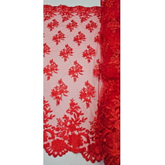 Tule Bordado com Bico Vermelho 13 - Comprimento 1 m x Largura 1,30 m 