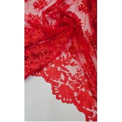Tule Bordado com Bico Vermelho 13 - Comprimento 1 m x Largura 1,30 m 