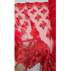 Tule Bordado com Bico Vermelho 13 - Comprimento 1 m x Largura 1,30 m 