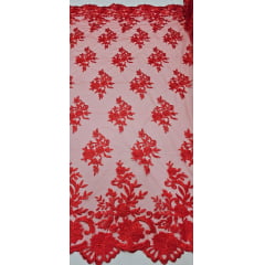 Tule Bordado com Bico Vermelho 13 - Comprimento 1 m x Largura 1,30 m 
