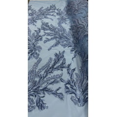 Tule Bordado com Pedrarias Azul Serenity HS2670 - Comprimento 0,60 cm x Largura 1,40 m 