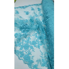 Tule Bordado 3D Verde Tiffany Modelo FA17 - Comprimento 2,70 m x Largura 1,40 m 