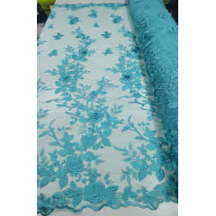 Tule Bordado 3D Verde Tiffany Modelo FA17 - Comprimento 2,70 m x Largura 1,40 m 