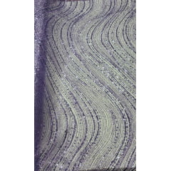Tule Bordado com Glitter  e Paetê Lilás Wave P224   - Comprimento 0,70 cm x Largura 1,45 m