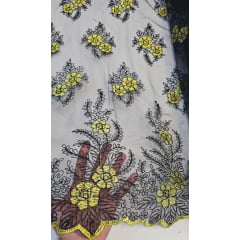 Tule Bordado com Fio Metálico Bicolor Amarelo com Preto 149A - Comprimento 1 m x Largura 1,30