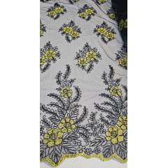Tule Bordado com Fio Metálico Bicolor Amarelo com Preto 149A - Comprimento 1 m x Largura 1,30