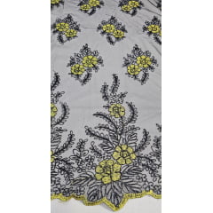 Tule Bordado com Fio Metálico Bicolor Amarelo com Preto 149A - Comprimento 1 m x Largura 1,30
