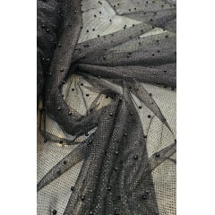 Tule com Glitter e Pérolas Preto COM FUROS - Comprimento 1 m x Largura 1,30 m 