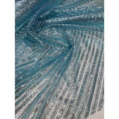 Tule com Glitter Listrado Diagonal Azul Piscina - Largura 1,47 m x Comprimento 3,40 m 