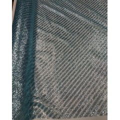 Tule com Glitter Listrado Diagonal Azul Piscina - Largura 1,47 m x Comprimento 3,40 m 