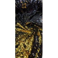 Paetê Bordado Reversível Preto com Dourado - Comprimento 0,75 cm x Largura 1,35 m